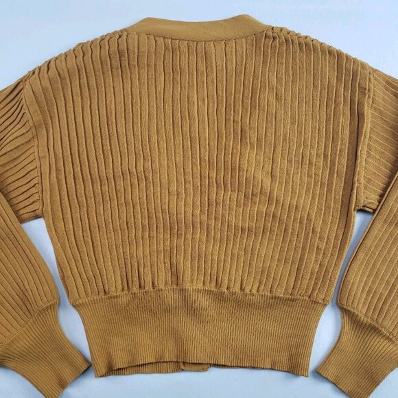 Astr Zuri Cropped Cardigan Sweater Womens Small Yellow Button Front Long Sleeve - Picture 8 of 11